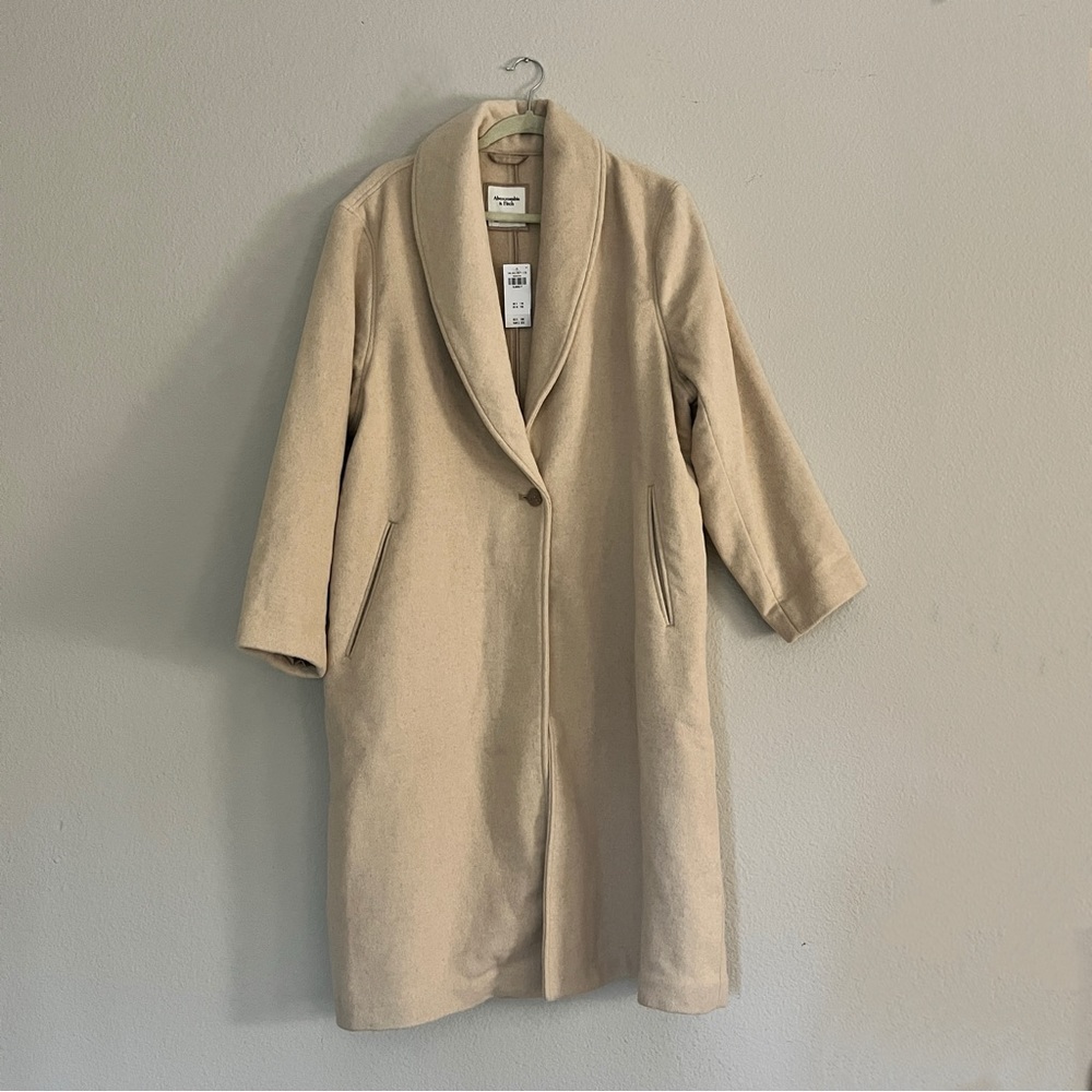 Abercrombie & Fitch Cream Wool-Blend Double Cloth Blanket Coat, Petite XL, NWT
